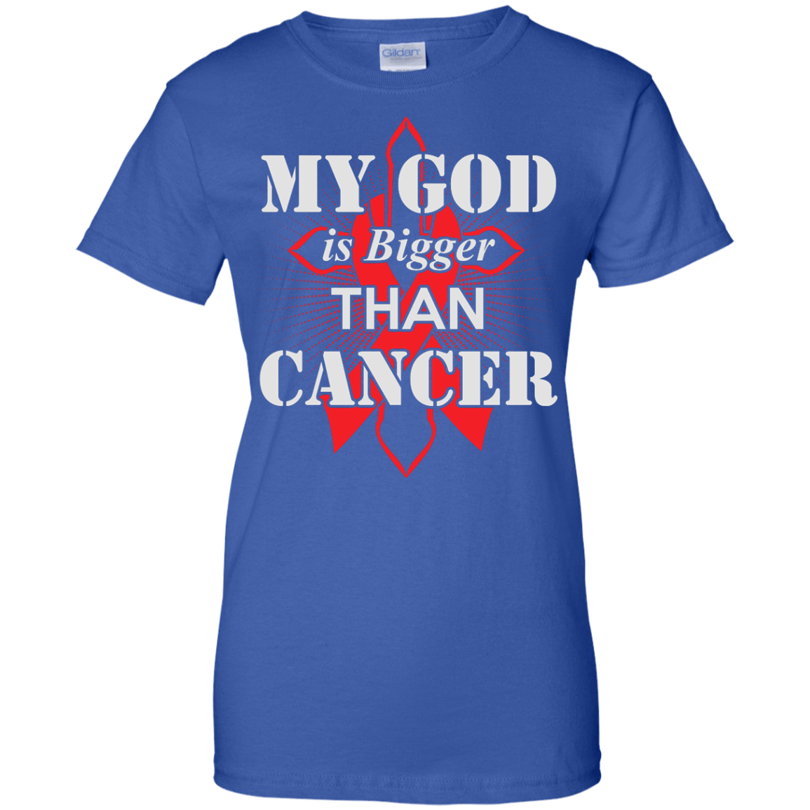 My God Is Bigger Than Cancer Red Awareness Ribbon T-Shirt & Hoodie | Teecentury.com