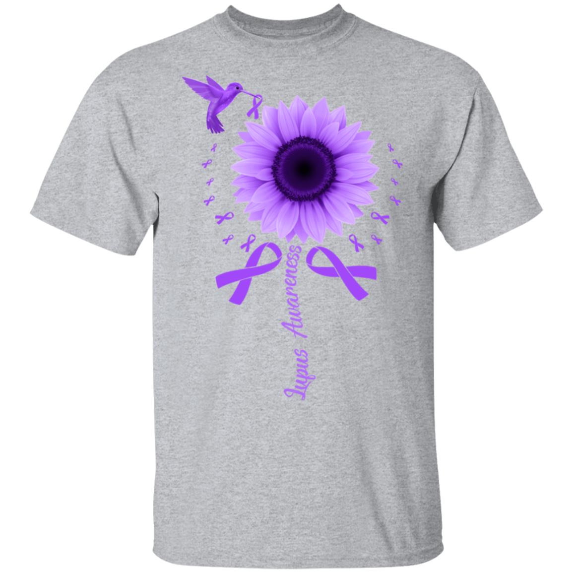 Hummingbird Sunflower Purple Ribbon Lupus Awareness T-Shirt & Hoodie | Teecentury.com