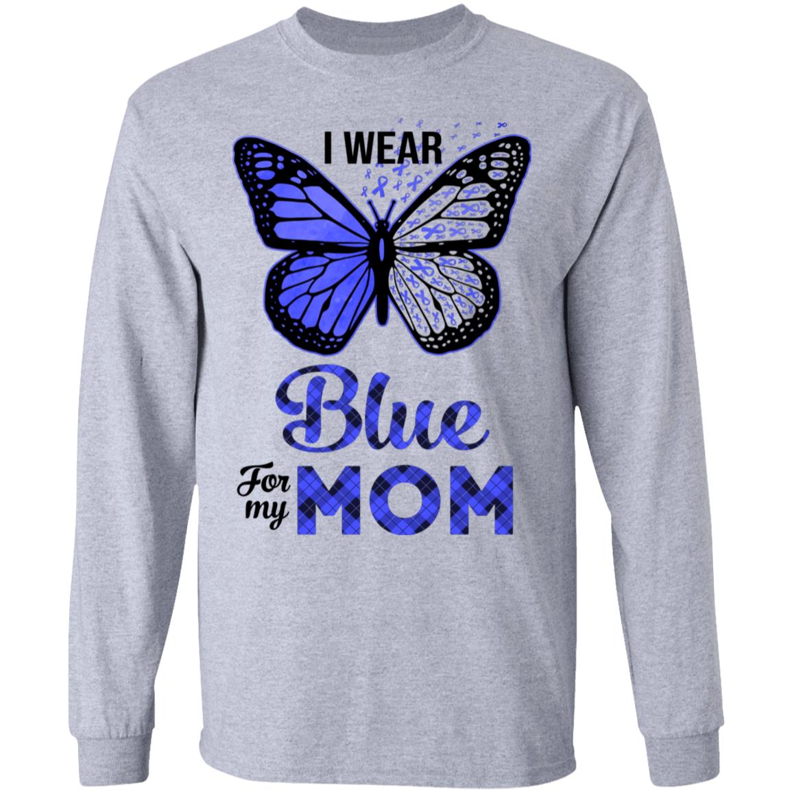 I Wear Blue For My Mom Butterfly Colon Prostate Cancer T-Shirt & Hoodie | Teecentury.com