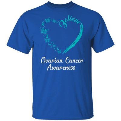 Butterfly Believe Ovarian Cancer Awareness Ribbon Gifts T-Shirt & Hoodie | Teecentury.com