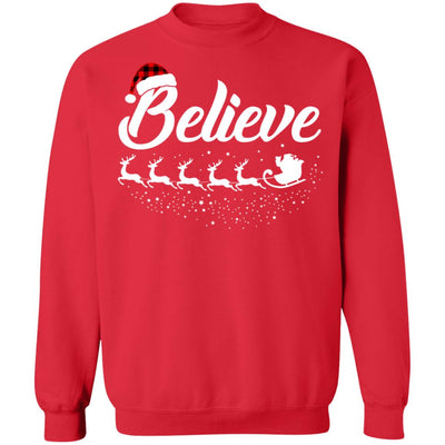 Believe Christmas Gifts Santa Hat Buffalo Plaid T-Shirt & Sweatshirt | Teecentury.com