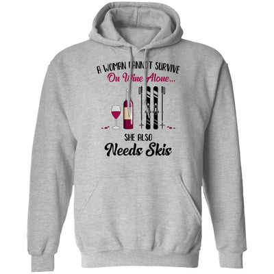 A Woman Cannot Survive On Wine Alone She Also Needs Skis Gift T-Shirt & Tank Top | Teecentury.com