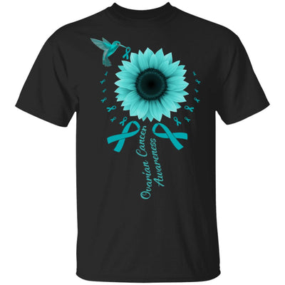 Hummingbird Sunflower Teal Ribbon Ovarian Cancer Awareness T-Shirt & Hoodie | Teecentury.com