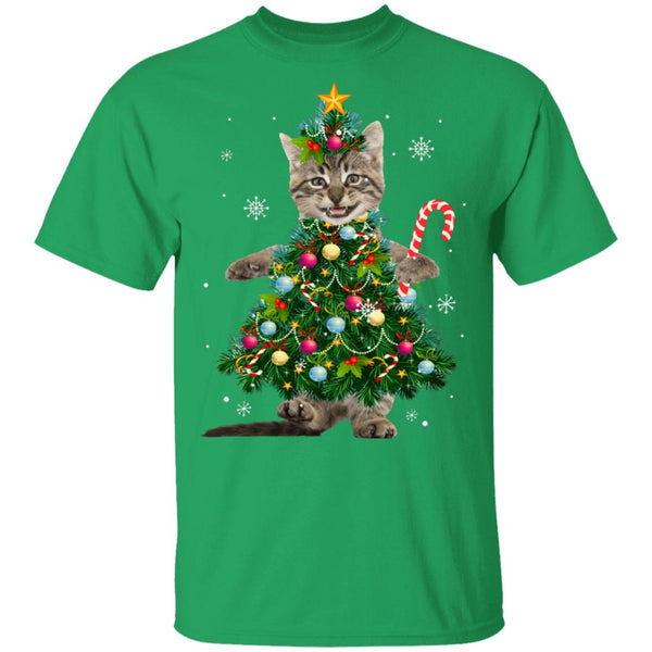 Cat christmas tree t shirt hotsell