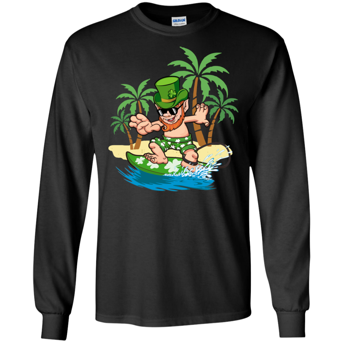 St Patricks Day Hawaiian Leprechaun Surfing T-Shirt & Hoodie | Teecentury.com