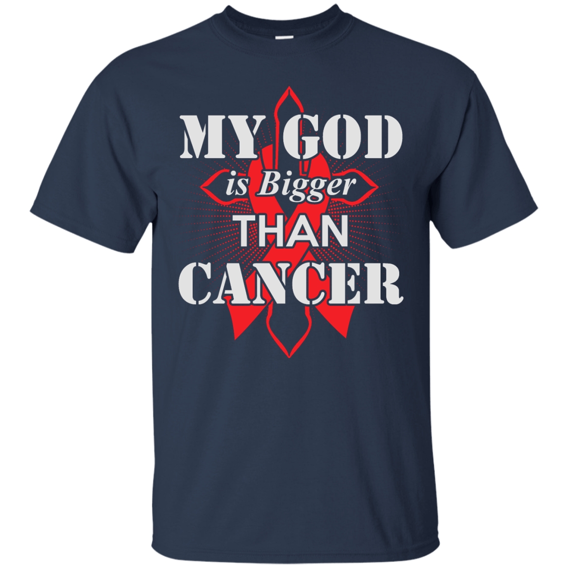My God Is Bigger Than Cancer Red Awareness Ribbon T-Shirt & Hoodie | Teecentury.com
