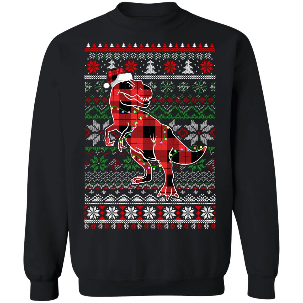 Red Plaid Buffalo T Rex Dinosaur Pajamas Christmas Sweater T-Shirt & Sweatshirt | Teecentury.com