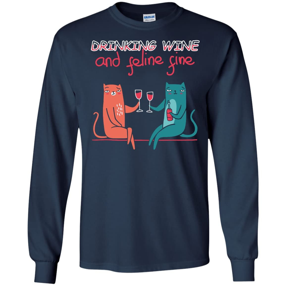 Drinking Wine Feline Fine T-Shirt & Hoodie | Teecentury.com