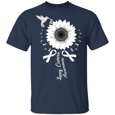Hummingbird Sunflower White Ribbon Lung Cancer Awareness T-Shirt & Hoodie | Teecentury.com