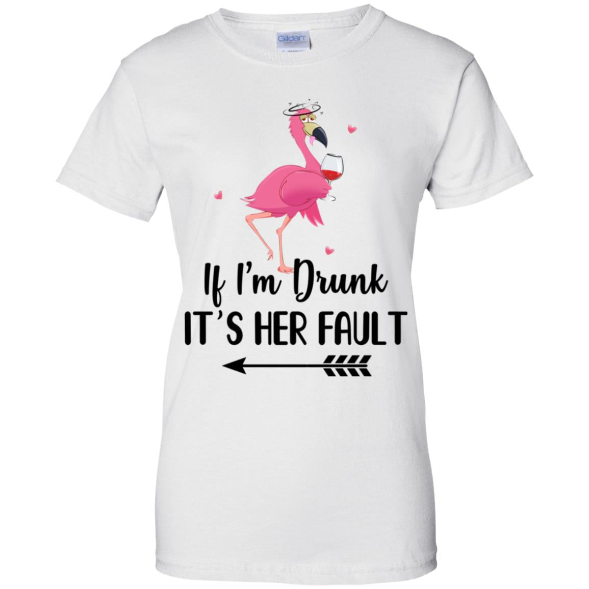 If I'm Drunk It's Her Fault Flamingo Drink Wine Lover Left Arrow T-Shirt & Tank Top | Teecentury.com