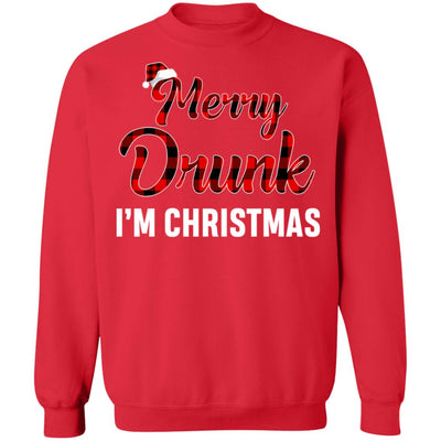 Red Plaid Xmas Drinking Wine Merry Drunk I'm Christmas T-Shirt & Sweatshirt | Teecentury.com