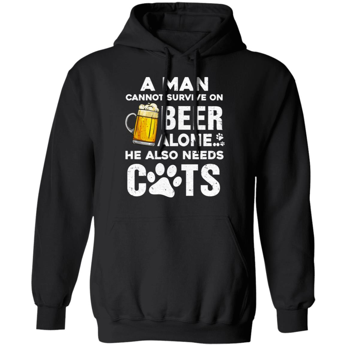 A Man Cannot Survive On Beer Alone He Also Needs Cat T-Shirt & Hoodie | Teecentury.com
