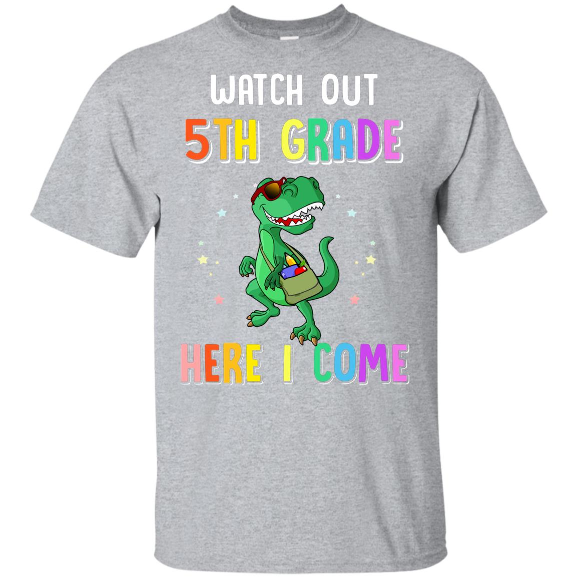 5th Grade Here I Come Dinosaur Back To School Youth Youth Shirt | Teecentury.com