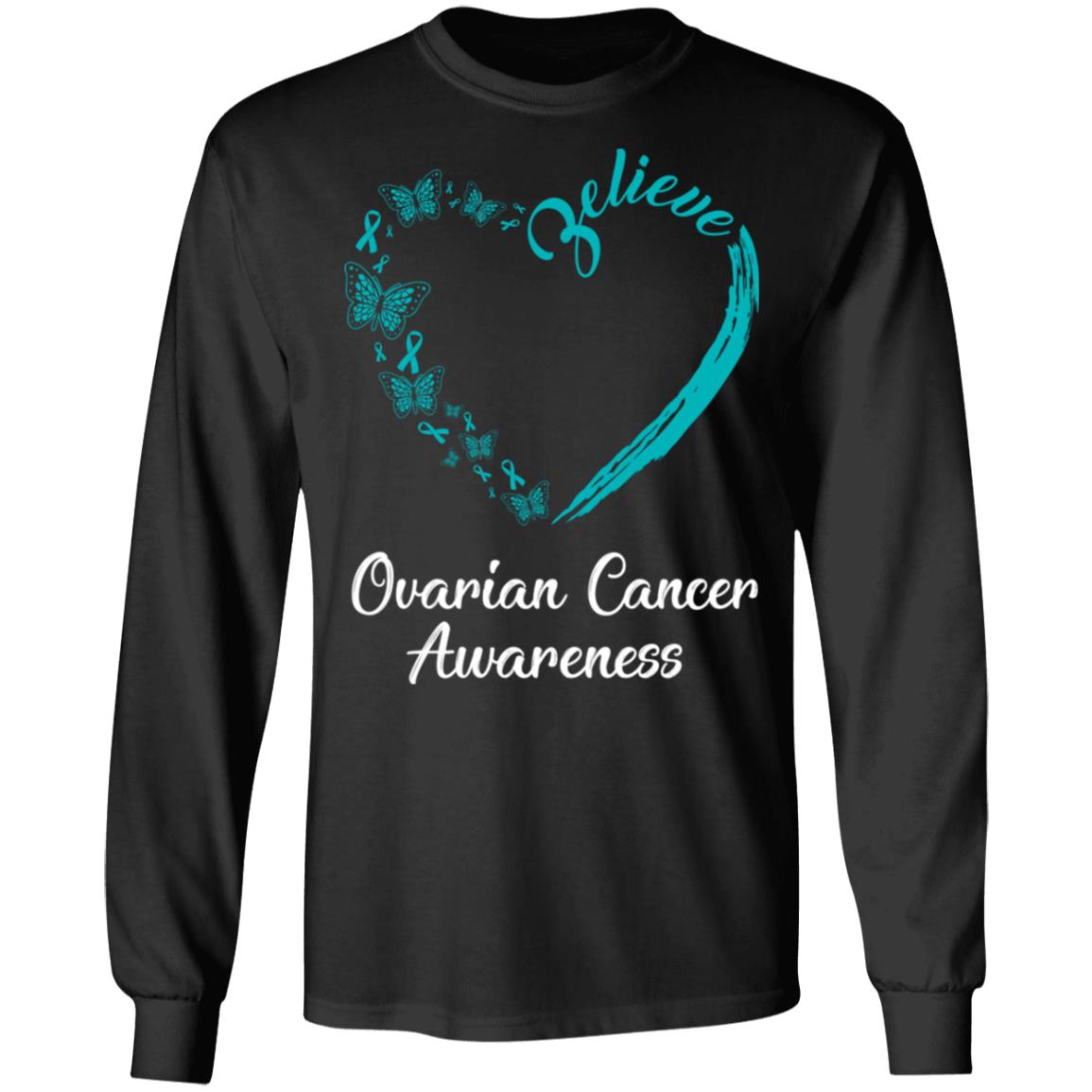 Butterfly Believe Ovarian Cancer Awareness Ribbon Gifts T-Shirt & Hoodie | Teecentury.com