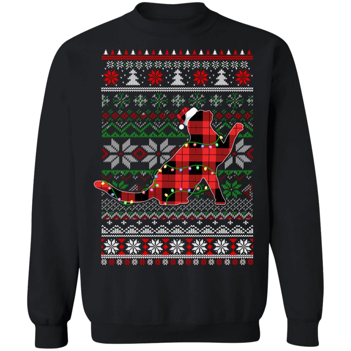 Red Plaid Buffalo Cat Pajamas Family Christmas Sweater T-Shirt & Sweatshirt | Teecentury.com