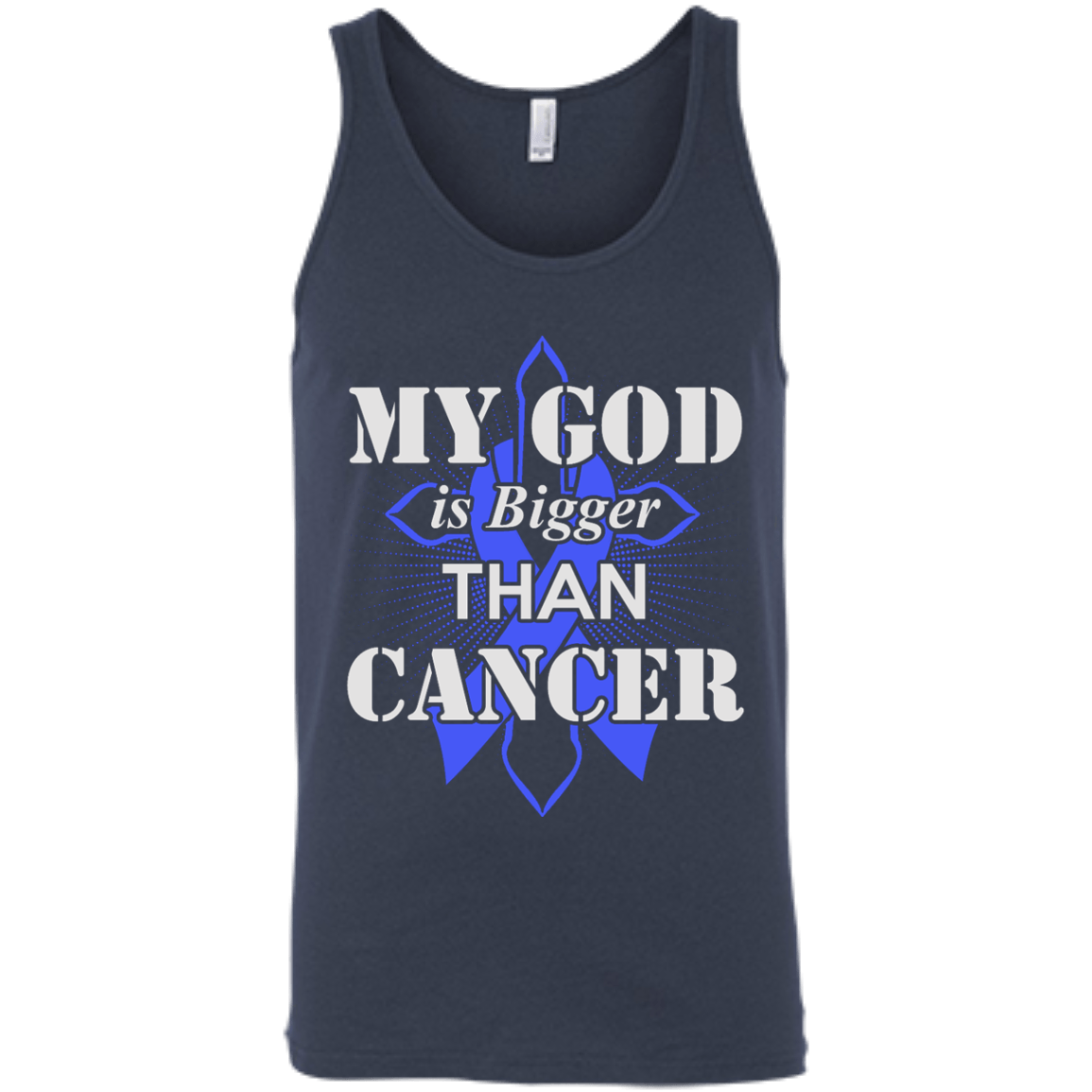 My God Is Bigger Than Cancer Blue Awareness Ribbon T-Shirt & Hoodie | Teecentury.com