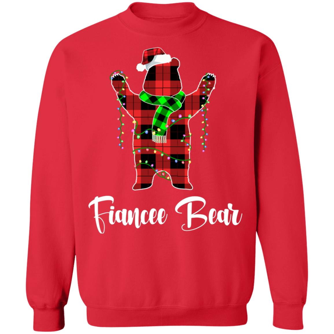 Red Plaid Fiancee Bear Couple Matching Christmas Pajama T-Shirt & Sweatshirt | Teecentury.com