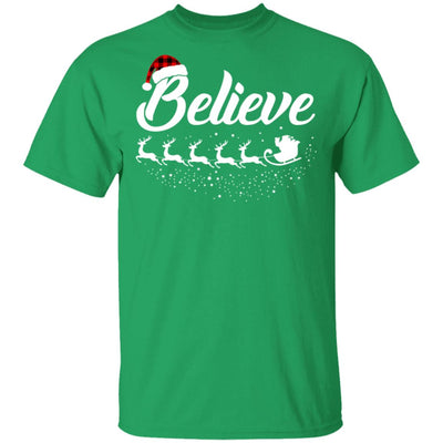 Believe Christmas Gifts Santa Hat Buffalo Plaid T-Shirt & Sweatshirt | Teecentury.com