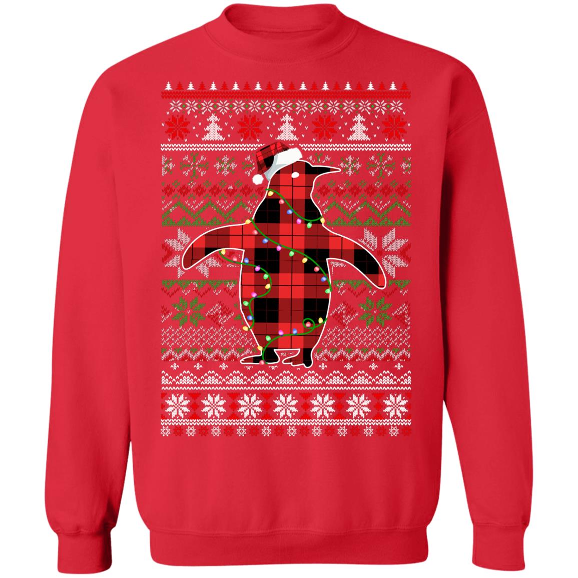 Red Plaid Buffalo Penguin Pajamas Family Christmas Sweater T-Shirt & Sweatshirt | Teecentury.com