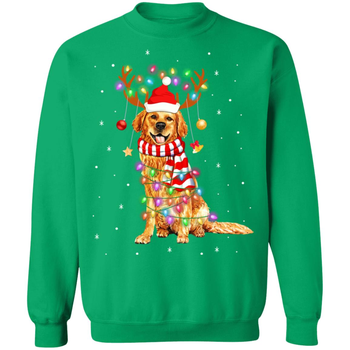 Cute Golden Retriever Christmas Lights Reindeer Pajamas T-Shirt & Sweatshirt | Teecentury.com