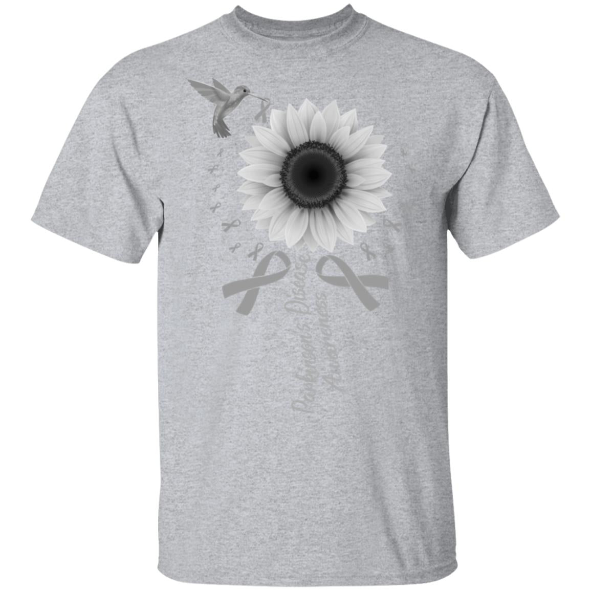Hummingbird Sunflower Gray Parkinson's Disease Awareness T-Shirt & Hoodie | Teecentury.com