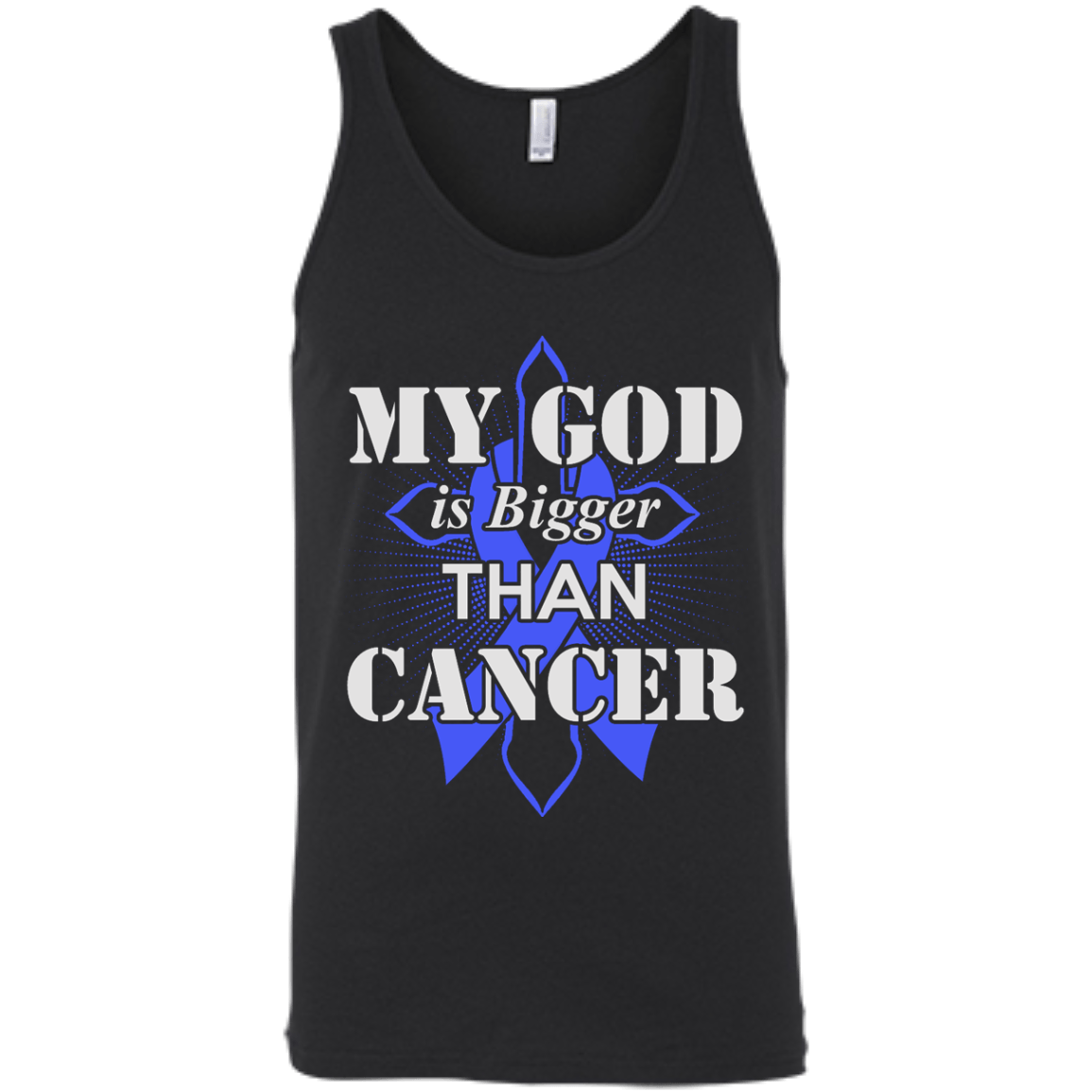 My God Is Bigger Than Cancer Blue Awareness Ribbon T-Shirt & Hoodie | Teecentury.com