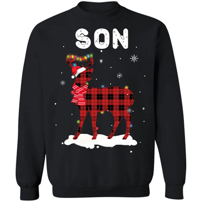 Son Deer Red Plaid Christmas Family Matching Pajamas T-Shirt & Sweatshirt | Teecentury.com