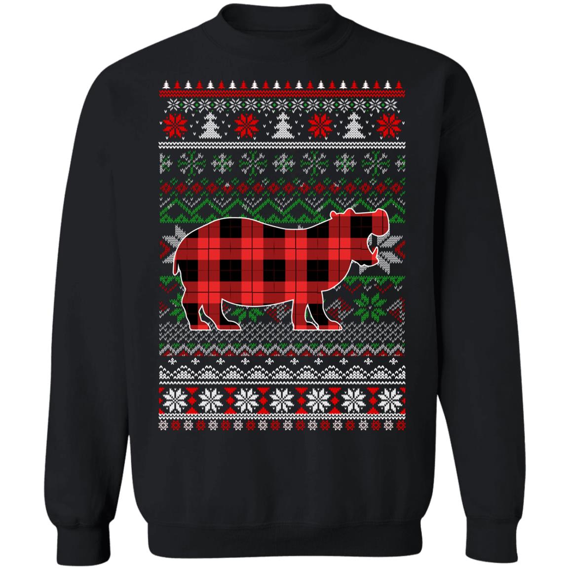 Hippo Red Plaid Ugly Christmas Sweater Funny Gifts T-Shirt & Sweatshirt | Teecentury.com