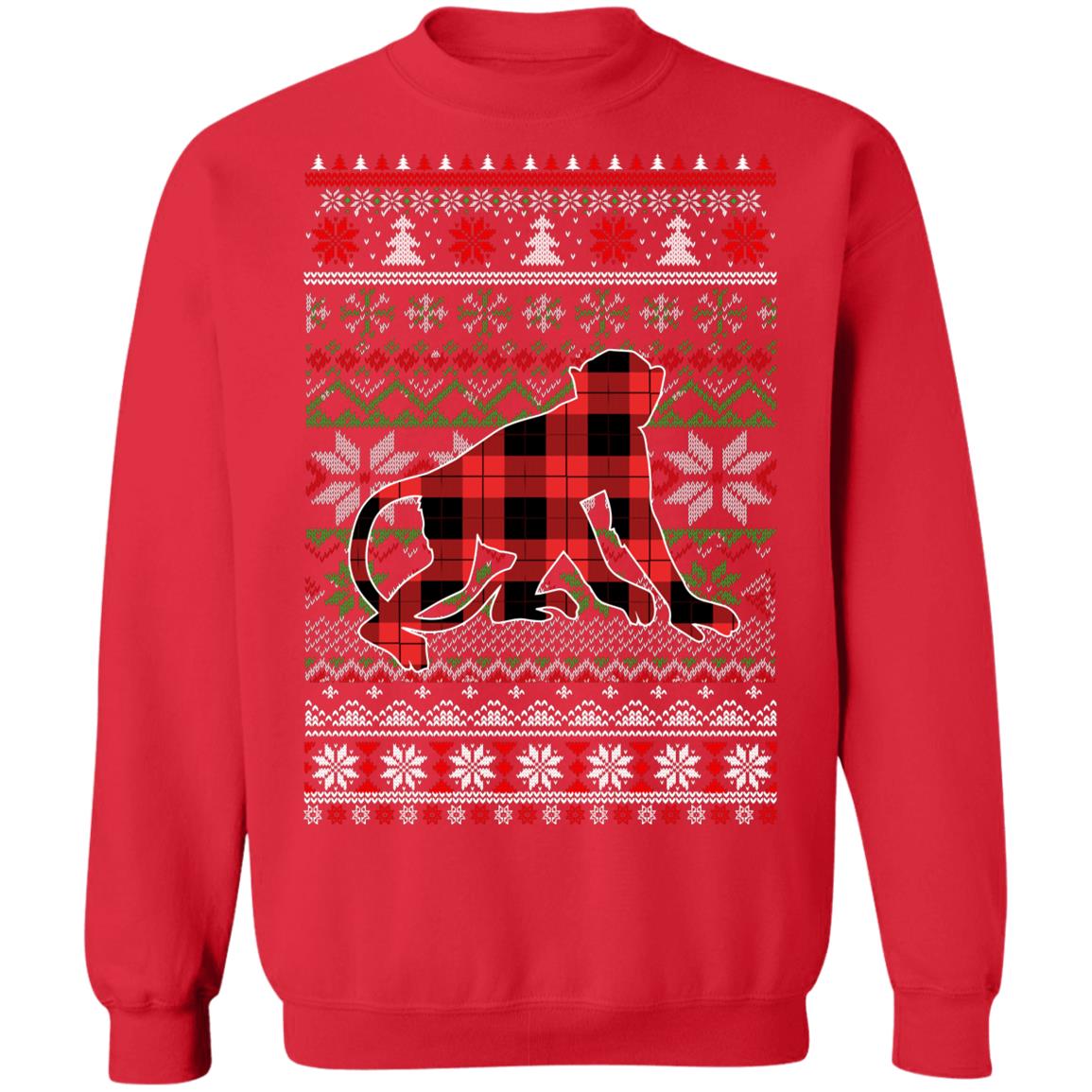 Monkey Red Plaid Ugly Christmas Sweater Funny Gifts T-Shirt & Sweatshirt | Teecentury.com