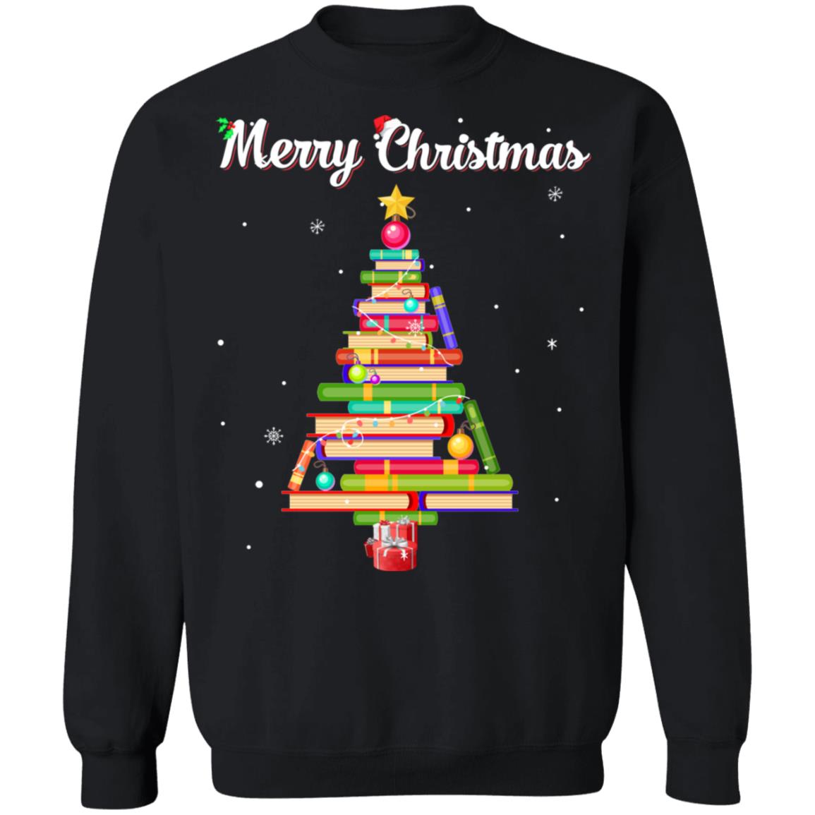 Merry Christmas Tree Love Reading Books Librarian T-Shirt & Sweatshirt | Teecentury.com