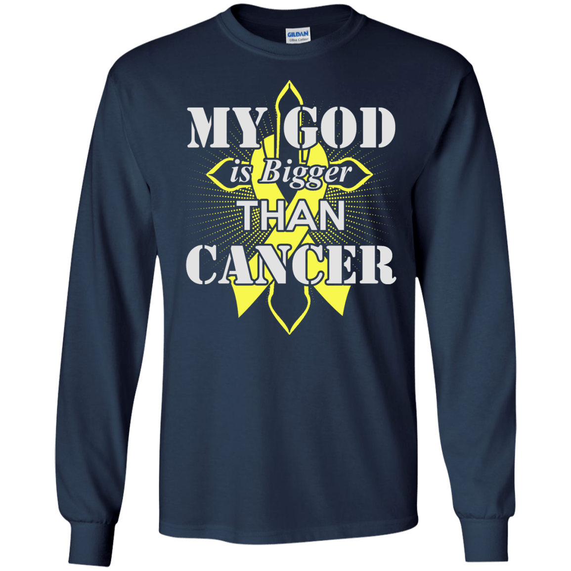 My God Is Bigger Than Cancer Yellow Awareness Ribbon T-Shirt & Hoodie | Teecentury.com