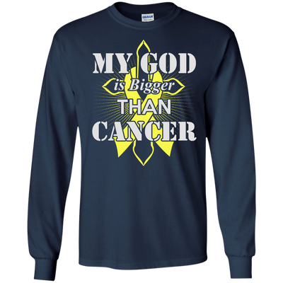My God Is Bigger Than Cancer Yellow Awareness Ribbon T-Shirt & Hoodie | Teecentury.com