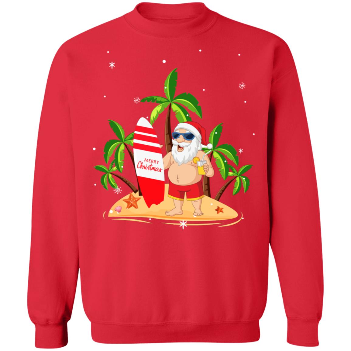 Merry Christmas In July Santa Hawaiian Surfing Summer T-Shirt & Sweatshirt | Teecentury.com