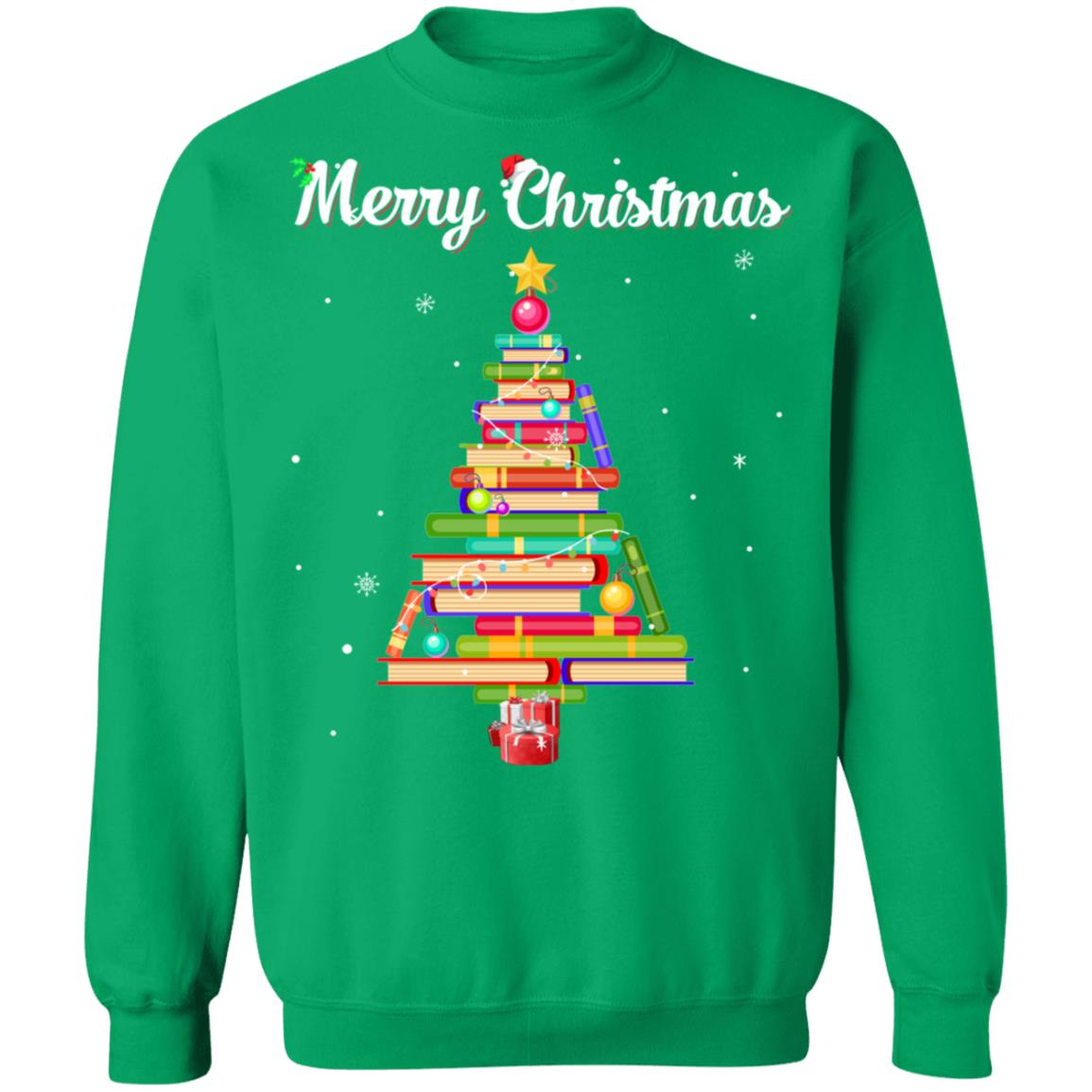 Merry Christmas Tree Love Reading Books Librarian T-Shirt & Sweatshirt | Teecentury.com