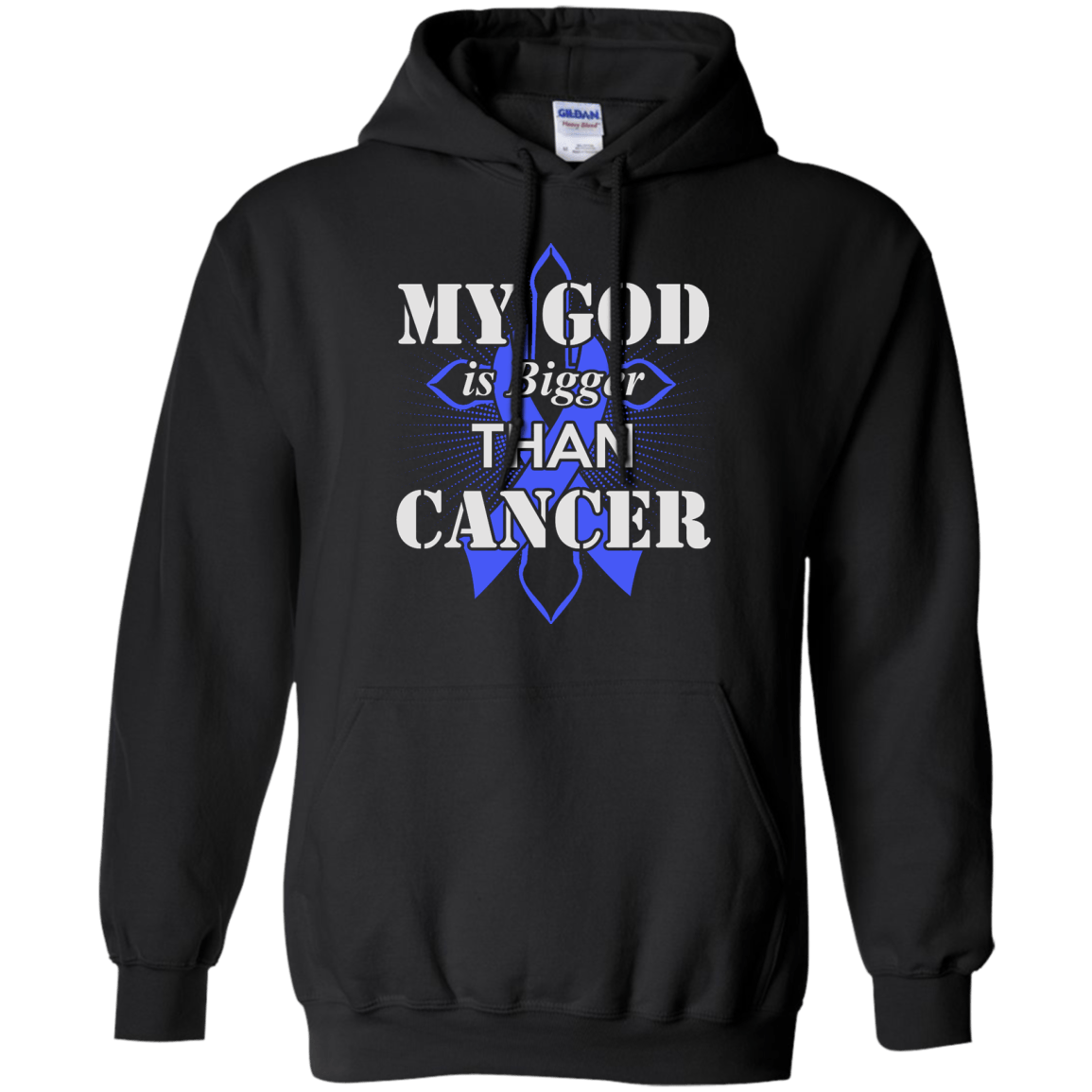 My God Is Bigger Than Cancer Blue Awareness Ribbon T-Shirt & Hoodie | Teecentury.com