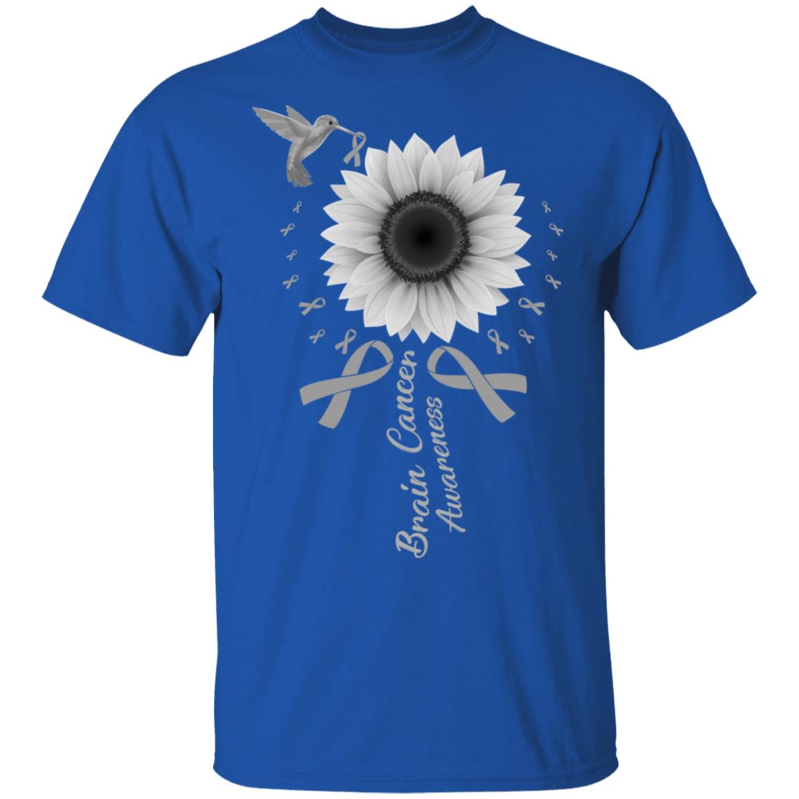 Hummingbird Sunflower Gray Ribbon Brain Cancer Awareness T-Shirt & Hoodie | Teecentury.com
