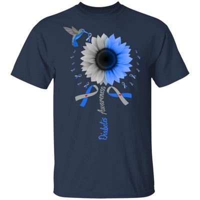 Hummingbird Sunflower Blue Gray Ribbon Diabetes Awareness T-Shirt & Hoodie | Teecentury.com