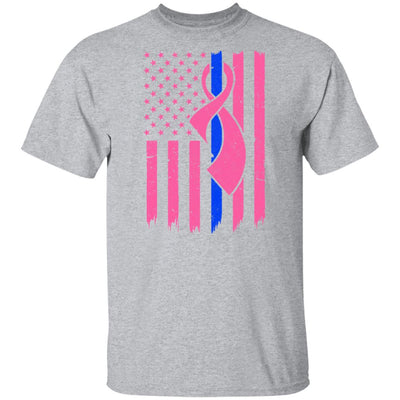 Blue Line Police US Flag Pink Ribbon Breast Cancer Awareness T-Shirt & Hoodie | Teecentury.com