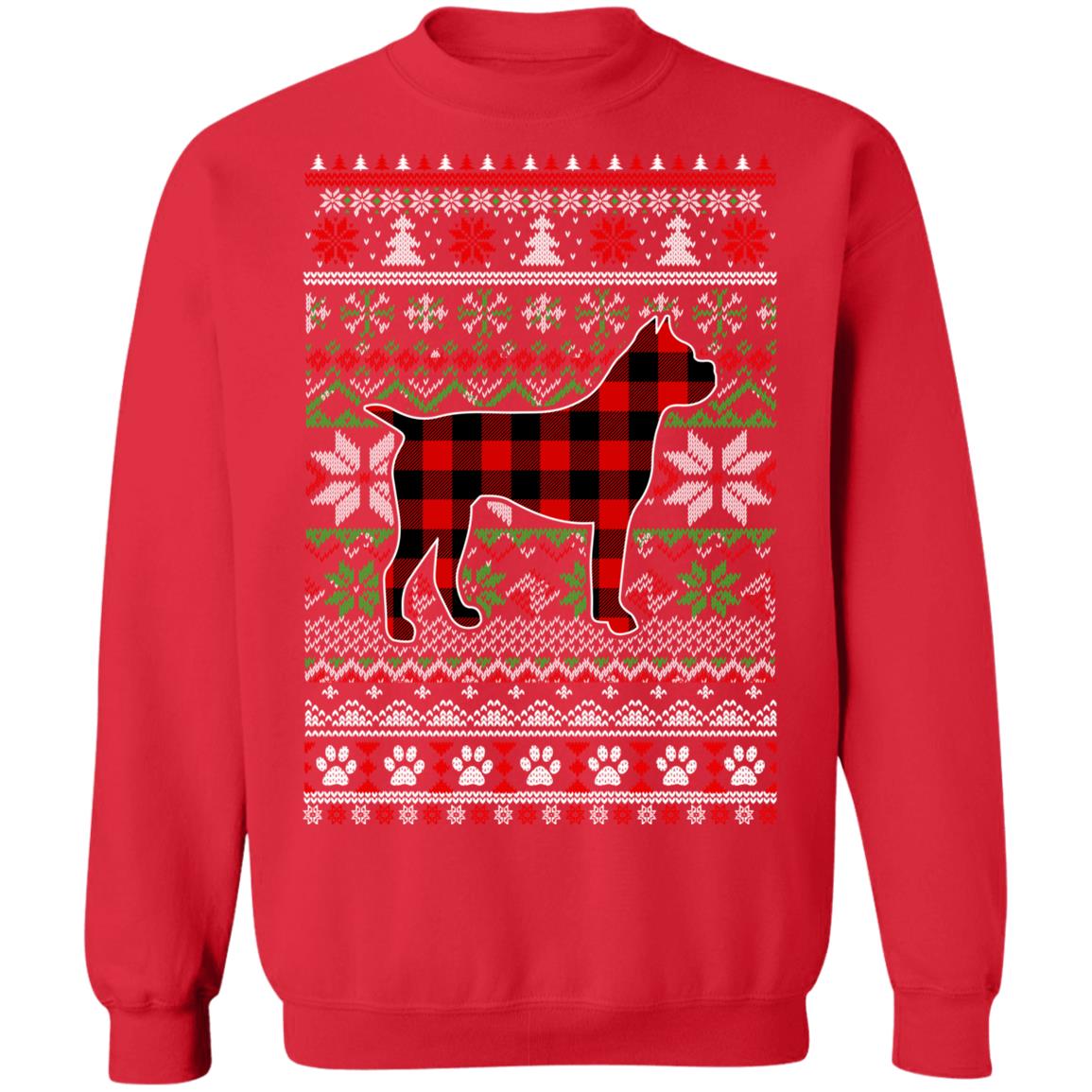 Boxer Red Plaid Ugly Christmas Sweater Gifts T-Shirt & Sweatshirt | Teecentury.com