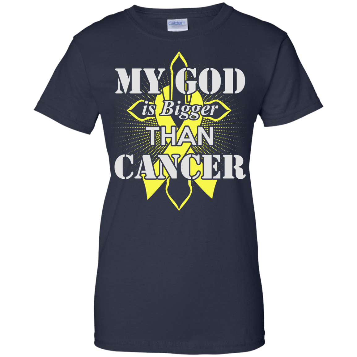 My God Is Bigger Than Cancer Yellow Awareness Ribbon T-Shirt & Hoodie | Teecentury.com