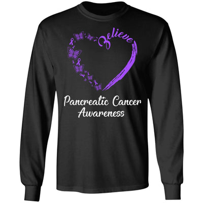 Butterfly Believe Pancreatic Cancer Awareness Ribbon Gifts T-Shirt & Hoodie | Teecentury.com