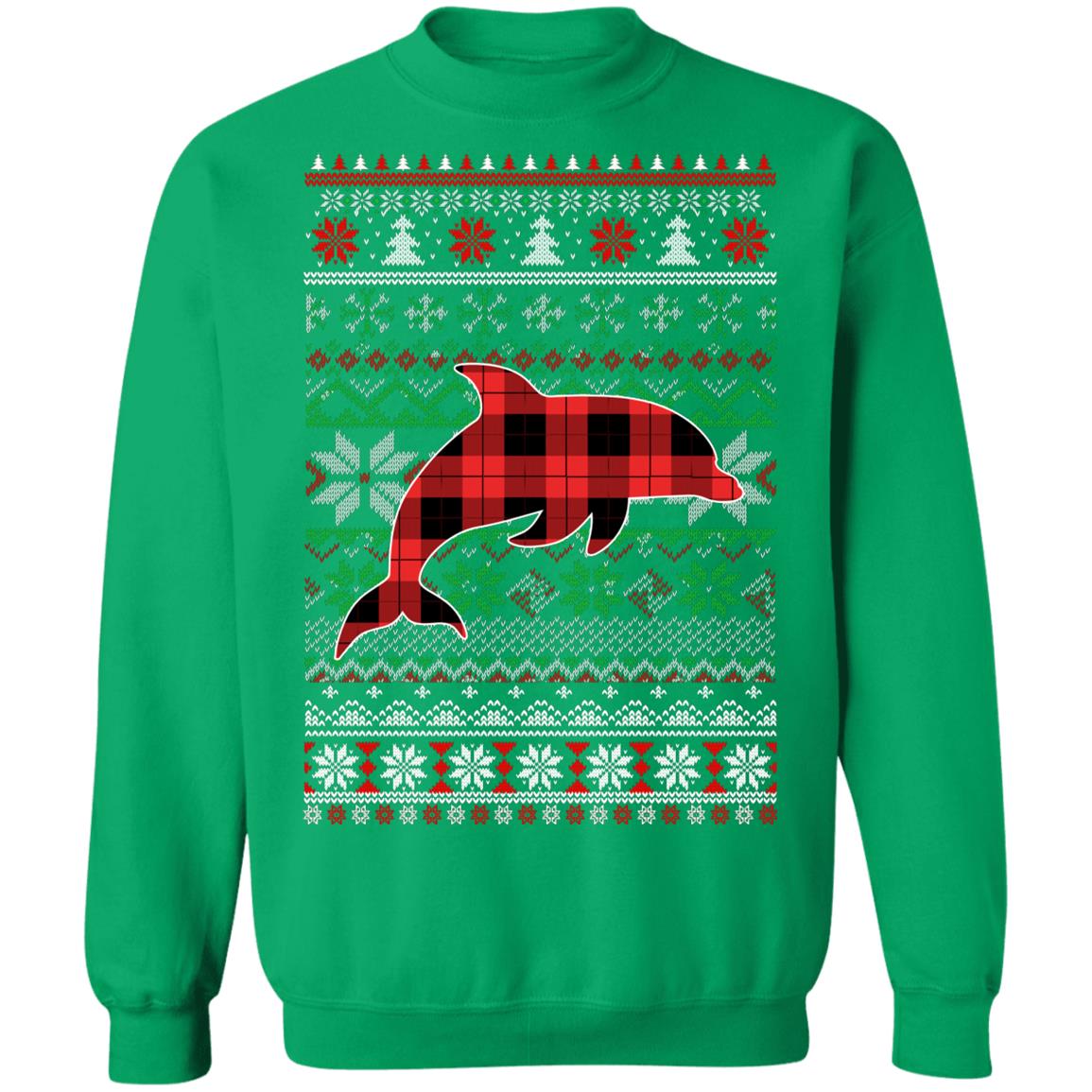 Dolphin Red Plaid Ugly Christmas Sweater Funny Gifts T-Shirt & Sweatshirt | Teecentury.com