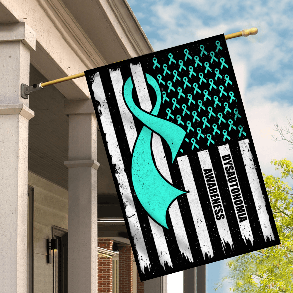 Dysautonomia Awareness America Flag Turquoise Ribbon Flag | Teecentury.com