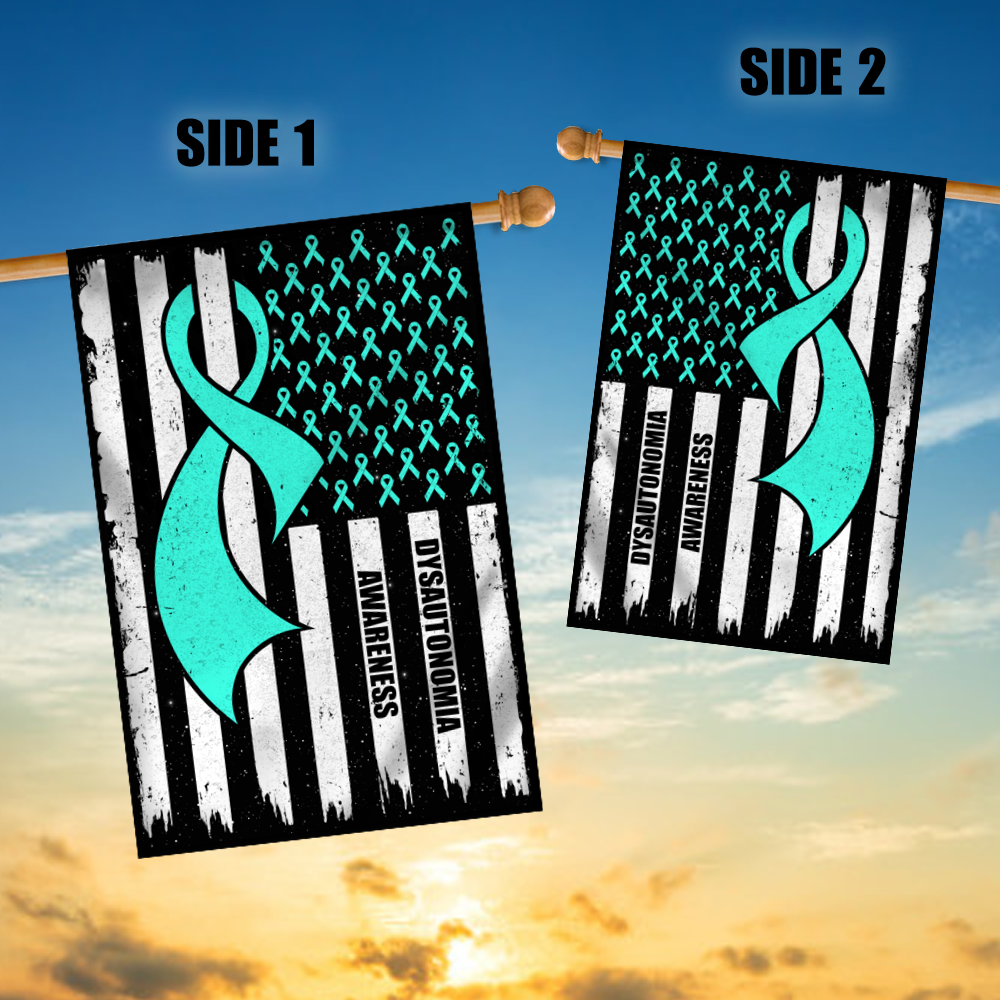 Dysautonomia Awareness America Flag Turquoise Ribbon Flag | Teecentury.com