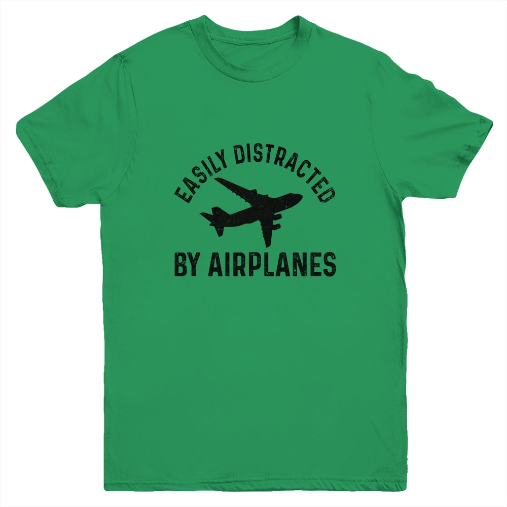 Easily Distracted By Airplanes Funny Pilot Flying Youth Youth Shirt | Teecentury.com