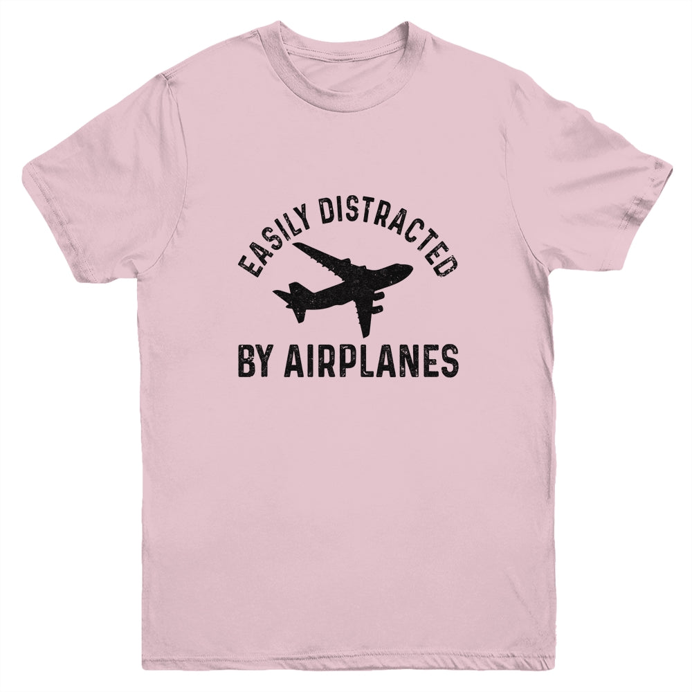 Easily Distracted By Airplanes Funny Pilot Flying Youth Youth Shirt | Teecentury.com