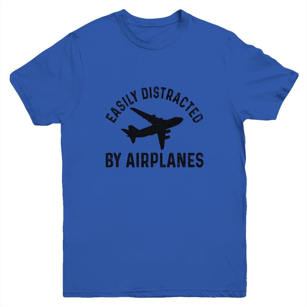 Easily Distracted By Airplanes Funny Pilot Flying Youth Youth Shirt | Teecentury.com