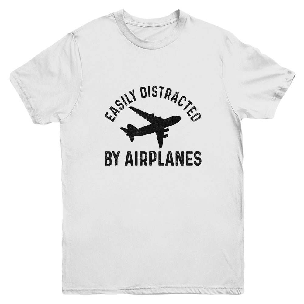Easily Distracted By Airplanes Funny Pilot Flying Youth Youth Shirt | Teecentury.com