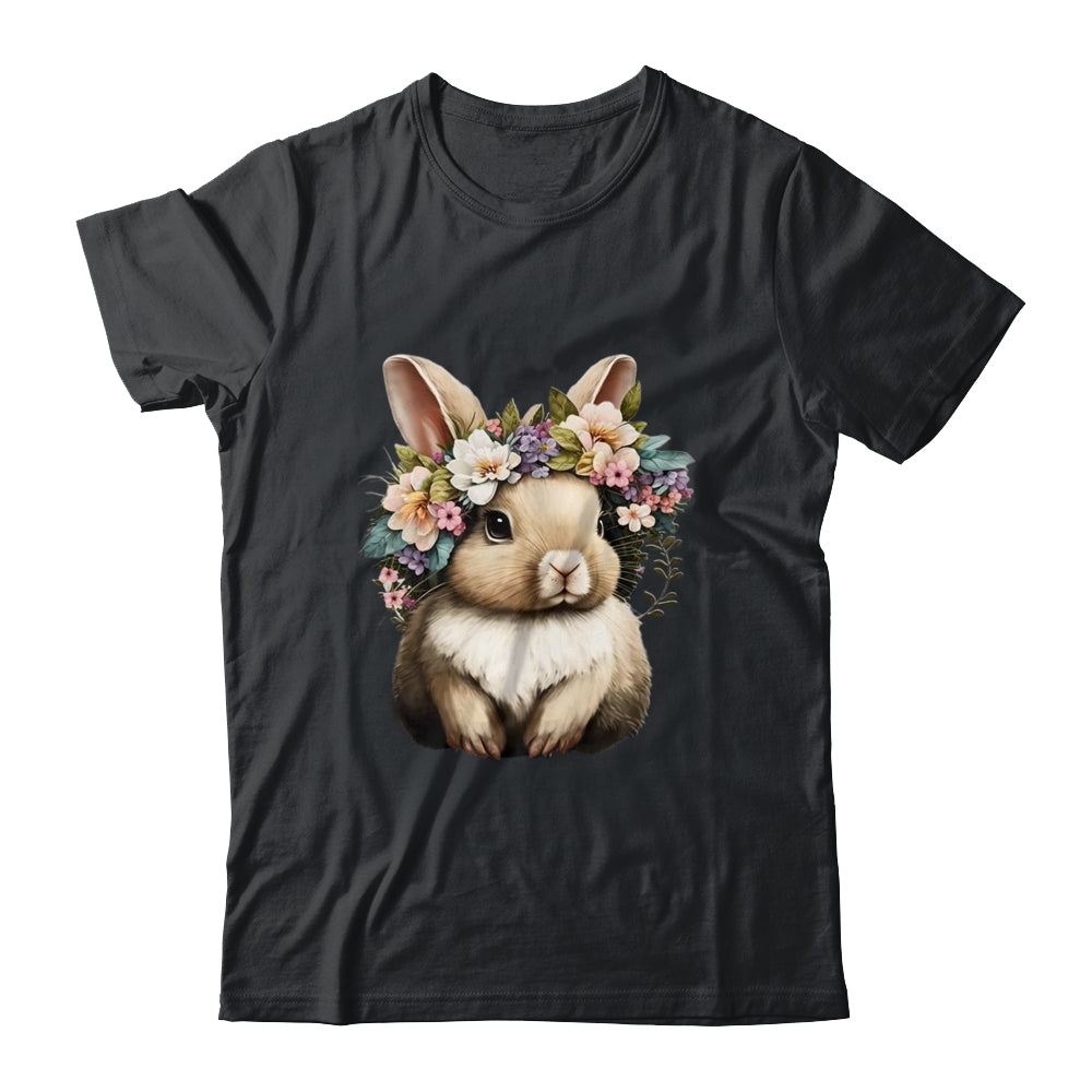 Easter Bunny Rabbit Girls Happy Bunny Flower Graphic Women Shirt & Tank Top | teecentury