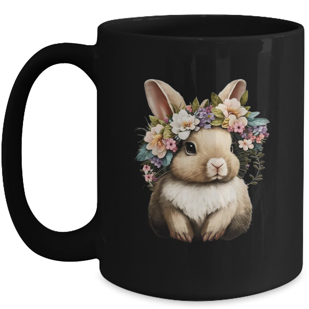 Easter Bunny Rabbit Girls Happy Bunny Flower Graphic Women Mug | teecentury